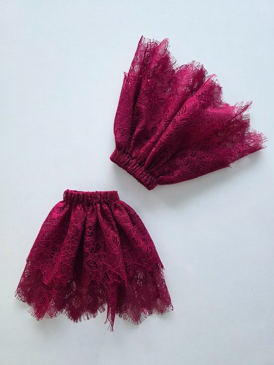 Divslāņu mežģīņu aproces SARKANAS(aveņu)